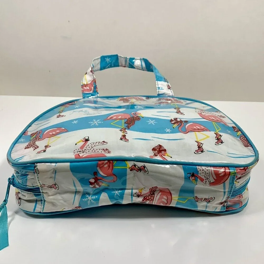 NICK & NORA Naughty & Nice Christmas Flamingo Vinyl Cosmetic Makeup Travel Bag